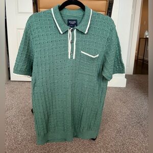 Abercrombie & Fitch Green Crotchet Textured Polo